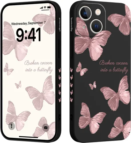 Vista 27 de LEECG Funda para iPhone 13 con diseño de mariposas y flores, diseño de astronauta, funda de teléfono con forro de microfibra suave, funda delgada