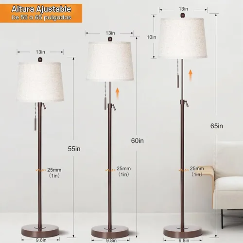 Vista 3 de JUNNAI Lámpara de pie moderna de altura ajustable, lámpara de pie alta con 3 temperaturas de color, lámparas de pie para sala de estar, dormitorio