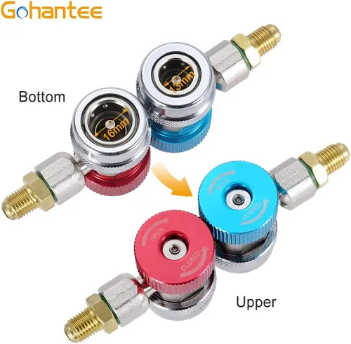Vista 2 de Colocaciones del adaptador R134A, conector rápido alto-bajo ajustable del acoplador de R134a Kit de conversión de manguera de manómetro de freón