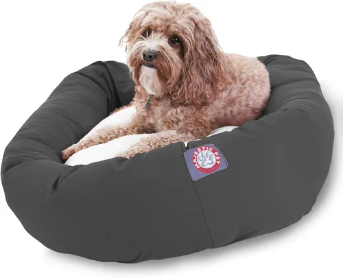 Vista 15 de Cama para perros Bagel de 40 pulgadas negra y Sherpa de Majestic Pet Products Negro