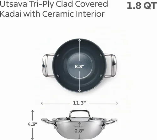 Vista 5 de Tramontina Utsava - Kadai de acero inoxidable con revestimiento de tres