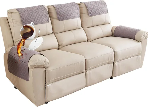 Vista 18 de Funda para Reposabrazos de Sofá, Funda para Reposacabezas de Silla Reclinable, Funda de Sillón con Bolsillos, Protector de Muebles Acolchado Beige