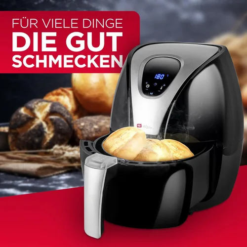 Vista 7 de alpina Hot air fryer, fryer, roasting, frying, grilling, roasting and frying, up to 80% less fat, 2-4 people, 2.4 liters, black