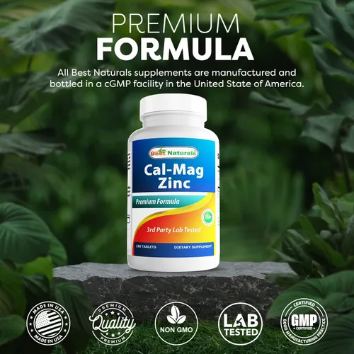 Vista 5 de Best Naturals - 2 paquetes – Calcio y magnesio y zinc – 180 tabletas – Complejo mineral de zinc esencial Cal Mag (total de 360 tabletas)