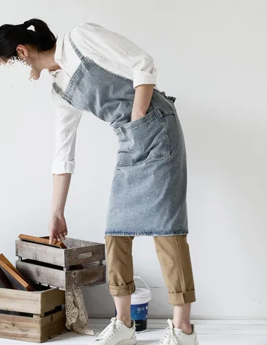 Vista 44 de Jeelow Delantal de cocina de algodón o sarga de algodón para hombres y mujeres, ajustable con bolsillos ajustables