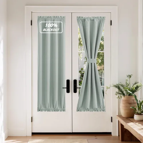 Vista 57 de NICETOWN Cortinas de Lino para Puerta Lateral - Cortinas Opacas con Aislamiento Térmico para Puerta Delantera Francesa para Sombra Pequeña