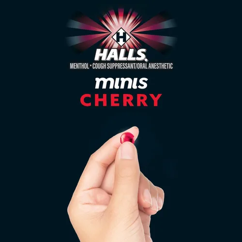 Vista 2 de HALLS Minis - Gotas para la tos sin azúcar, sabor a cereza, 48 gotas