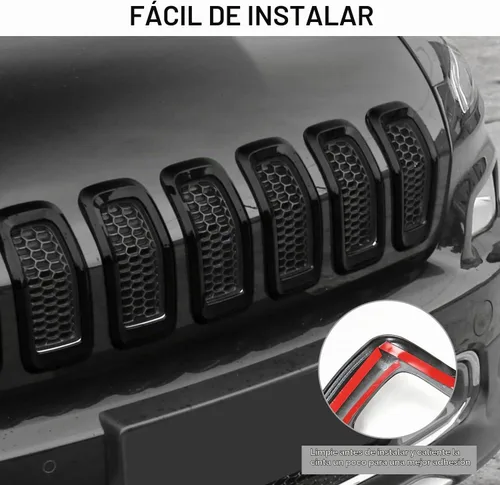 Vista 8 de Insertos de parrilla delantera Moldura de cubierta de rejilla para Jeep Cherokee 2014-2018 (negro)