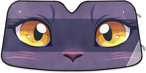 Vista 18 de Boccsty Parasol plegable para parabrisas de automóvil, diseño de ojos de niña de anime, protección solar plegable, bloquea los rayos UV, protector