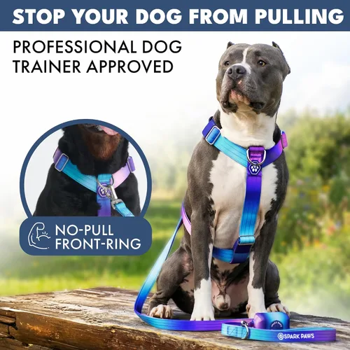 Vista 3 de Spark Paws Arnés para perro sin tirones con asa para perros grandes, arnés resistente para razas grandes y fuertes, ajustable, diseño halter