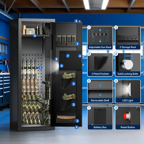 Vista 6 de Caja fuerte de 8-10 armas para seguridad del hogar, caja fuerte para rifles y pistolas - Teclado digital de acceso rápido Caja fuerte de fácil
