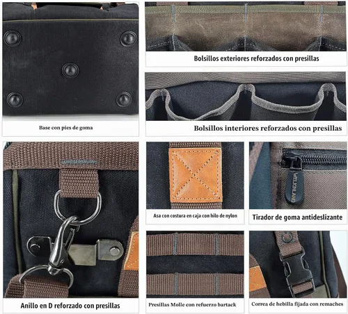 Vista 9 de WELKINLAND Bolsa de herramientas de lona encerada de 32 bolsillos, bolsa de herramientas HVAC de 16 pulgadas para hombres