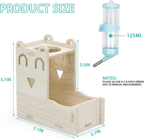 Vista 2 de Soporte de madera para botella de agua de hámster, dispensador de agua para animales pequeños, 4.2 fl oz para beber con botella, base de contenedor