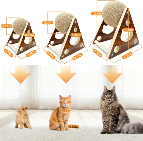 Vista 2 de Juguete rascador para gatos, cuerda de sisal natural para gatos, juguete rascador con pelota para gatos, gatitos, perros y cachorros, juguete