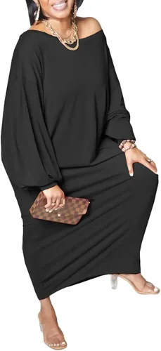 Vista 3 de Remelon Vestido largo de un hombro descubierto para mujer casual manga larga ajuste holgado largo