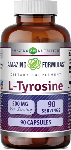 Vista 8 de Amazing Formulas - Suplemento de aminoácidos L-tirosina 500 mg por porción 180 cápsulas Sin OMG Sin gluten Fabricado en Estados Unidos