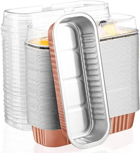 Vista 27 de EUSOAR Forros para magdalenas con tapas, 30 unidades de ramekins de papel de aluminio de 6.8 oz, mini moldes para pan de aluminio desechables