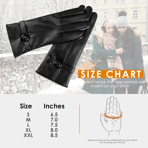 Vista 6 de Guantes de cuero de invierno para mujer, con pantalla táctil, guantes cálidos de piel de cordero