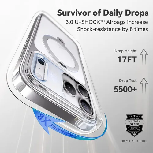 Vista 7 de CASEKOO Funda plateada brillante para iPhone 17 Pro con soporte magnético giratorio de 360 grados [compatible con MagSafe]