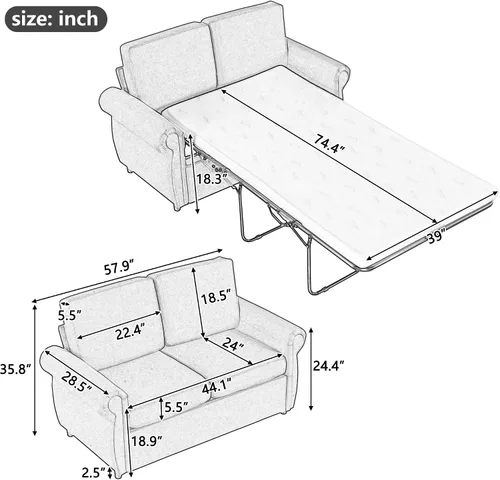 Vista 2 de Sofá cama pequeño para sala de estar o dormitorio, incluye cama extraíble