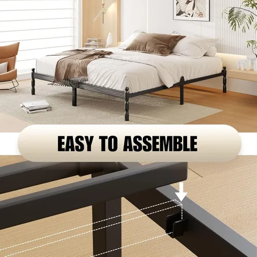 Vista 45 de 12 Inch Heavy Duty Black Metal Platform Bed Frame with Mattress Support, Twin Platform Bed Frame with Under Bed Storage, No Box Spring Needed, Easy