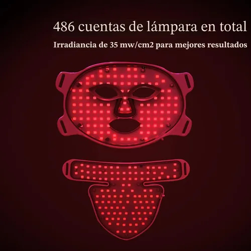 Vista 3 de MEGELIN Máscara facial y cuello de terapia de luz roja, máscara facial de terapia de luz LED de 7 colores, máscara de terapia de luz roja Negro