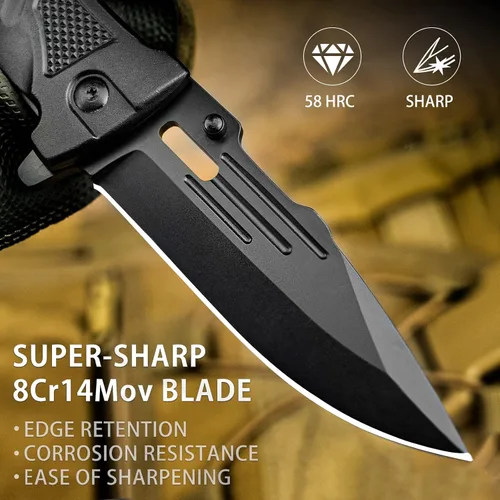 Vista 4 de NedFoss Cuchillo plegable de bolsillo DA75 Mini, cuchillo de bolsillo 3 en 1 para hombres, cuchillo de supervivencia de 2.95 pulgadas con cierre