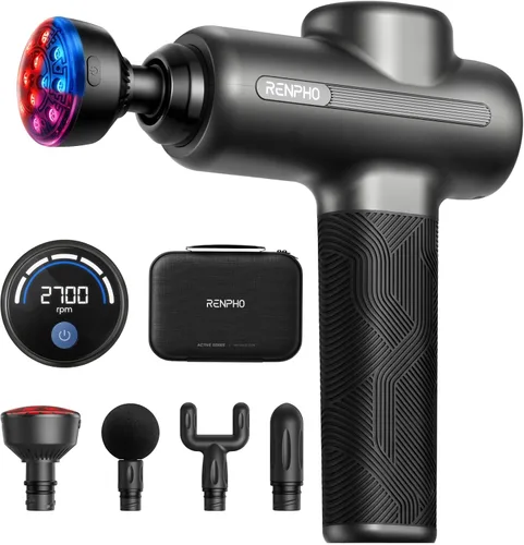 Vista 10 de RENPHO Active+ Pistola de masaje, cursos guiados controlados por aplicaciones, Bluetooth Negro mate