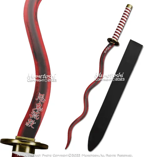 Vista 2 de Munetoshi 40" Obanai Iguro Nichirin Katana Serpiente Kris Samurai Espada Demonio Rojo