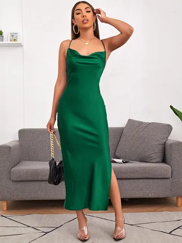 Vista 5 de Floerns Vestido largo de fiesta con espalda cruzada y espalda descubierta para mujer
