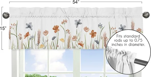 Vista 5 de Sweet Jojo Designs Cenefa de ventana de jardín floral bohemio para niña de flores, tratamiento de cortina para habitación de bebé, habitación