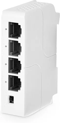 Vista 9 de MokerLink Extensor PoE Gigabit de 4 puertos, repetidor IEEE 802.3 af/at, 10/100/1000Mbps, 1 entrada 3 salida, interruptor de paso de montaje