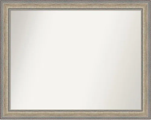 Vista 385 de Amanti Art Espejo de baño plateado para sobre el fregadero, 28 x 37 pulgadas, elegante espejo rectangular de peltre cepillado, marco de madera