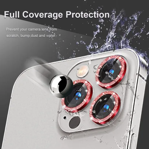 Vista 2 de [3+1] Compatible con iPhone 15 Pro y iPhone 15 Pro Max, protector de lente de cámara de vidrio templado 9H, anillo individual de metal, cobertura