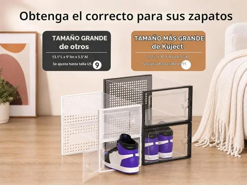 Vista 3 de Kuject Cajas de almacenamiento de zapatos grandes, 12 unidades, organizador Negro