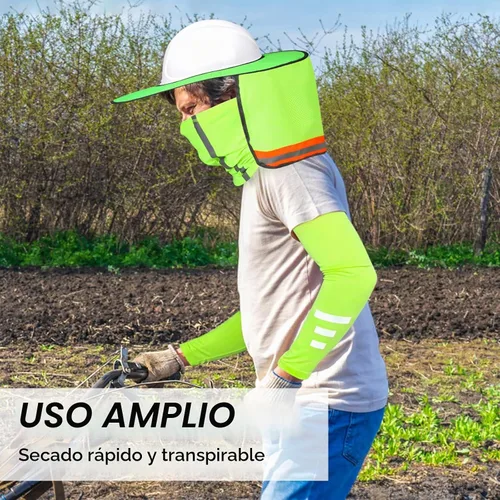 Vista 6 de Parasol de sombrero duro con visera de ala completa, protege tu cuello del sol, accesorios de construcción para hombres para sombreros duros Verde