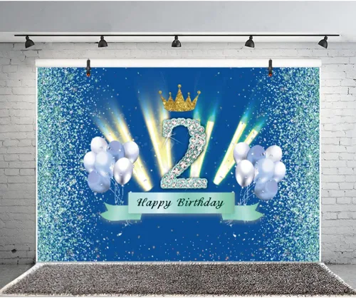 Vista 5 de Fondo azul para cabina de fotos de 2º cumpleaños para niños, decoración de fiesta de segundo cumpleaños, telón de fondo de fotografía para niños