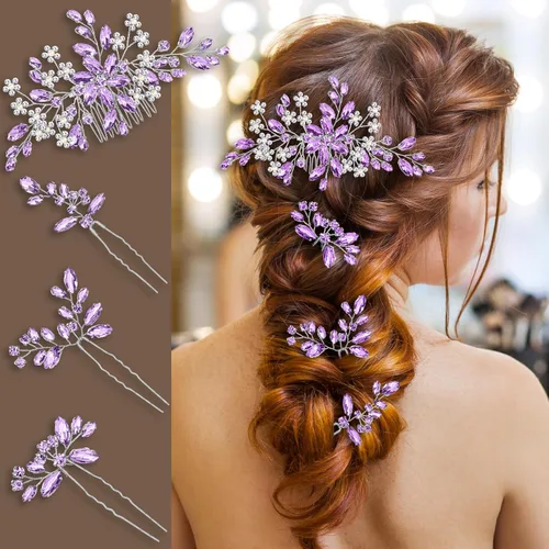Vista 9 de Accesorios para el cabello de la boda, pieza nupcial, tocado para la novia, peine de novia (Negro)