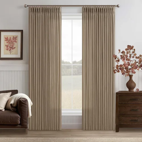 Vista 102 de TWODRAPES Cortinas de Lino Plisadas con Pinza Beige Blancas de 54 Pulgadas de Largo 2 Paneles para Comedor Cocina Dormitorio Plisadas Semi