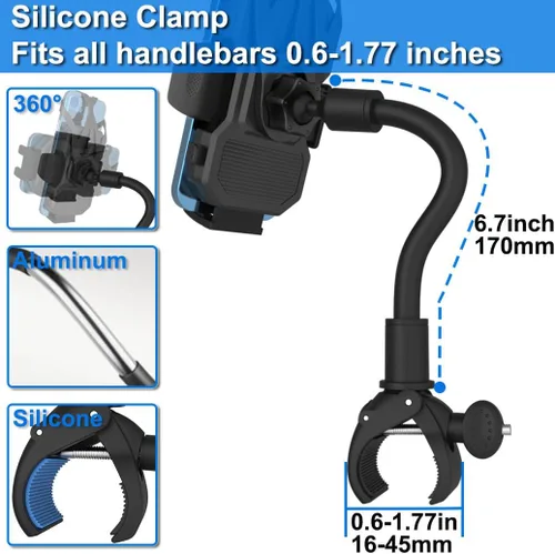 Vista 3 de Goosencek - Soporte para teléfono celular para motocicleta, manillar, bicicleta, moto, pelotón, cinta de correr, soporte para micrófono, scooter