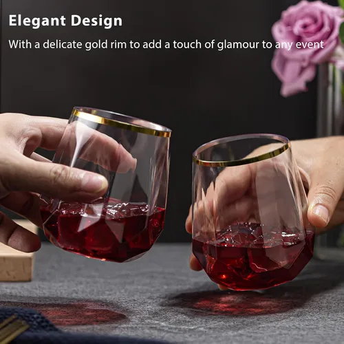 Vista 5 de Lueumxc Paquete de 40 copas de vino de plástico, vasos de vino desechables de origami de 12 onzas, vasos de cóctel de plástico transparente