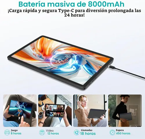 Vista 3 de Tablet Android 14 2 en 1 de 10 pulgadas con teclado/funda, 14 GB de RAM, 128 GB de ROM (TF 1 TB), Octa-Core, pantalla Incell, WiFi 5G+4G LTE