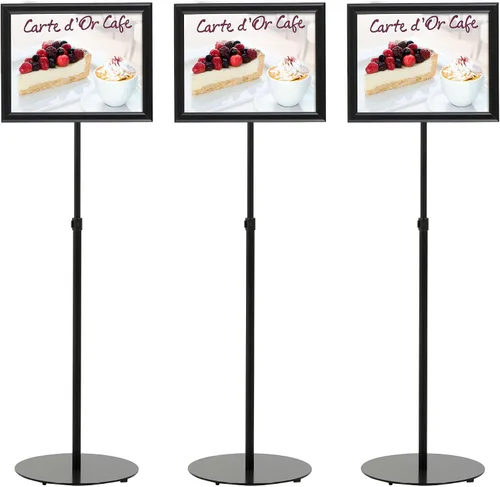 Vista 7 de M&T Displays Tablero de menú telescópico ajustable con pedestal, perfil de aluminio, marco de póster deslizable de doble cara negro, documento