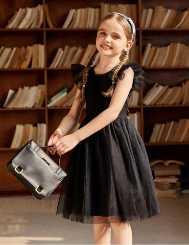 Vista 6 de Arshiner - Vestido tutú para niñas pequeñas, vestidos de algodón sin espalda para niñas de 2 a 6 años Negro