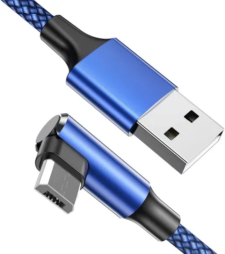 Vista 7 de EWUONU Cable micro USB de 90 grados paquete de 2 6.6 pies para Fire 7 HD8, tabletas Samsung, Galaxy S7 S6 Edge J8 J7, Xbox One, controladores PS4