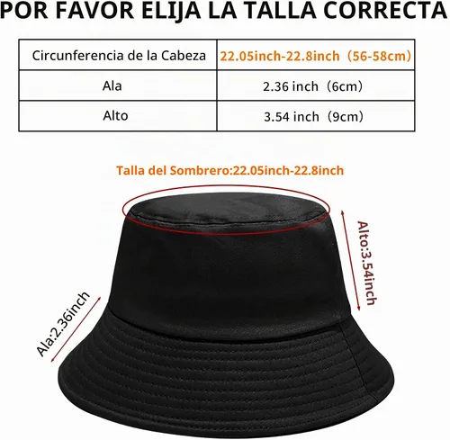 Vista 3 de PFFY Bucket Hat for Women Men Cotton Summer Sun Beach Fishing Cap Negro puro