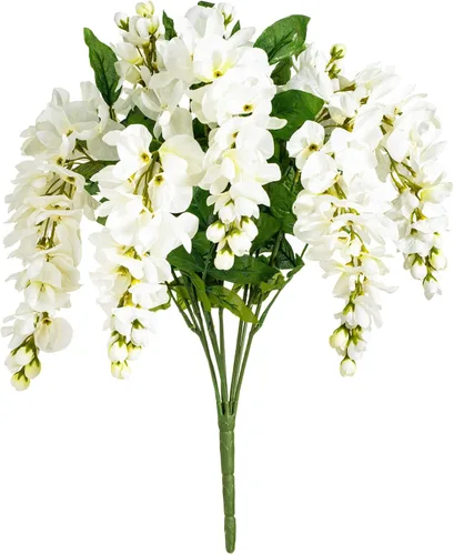 Vista 6 de Vickerman Arbusto de glicina artificial rosa de 19 pulgadas de largo – Decoración floral de imitación premium para el hogar – Flores sin
