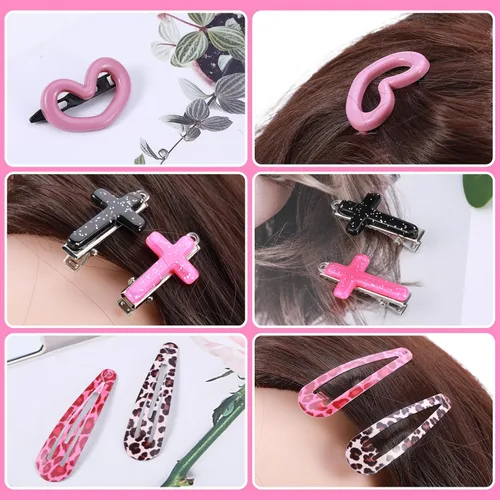 Vista 3 de Juego de 22 pinzas para el cabello rosa Y2k, cabello kawaii, clip
