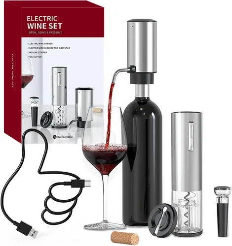 Vista 10 de CIRCLE JOY Aireador de vino eléctrico con base de almacenamiento, sacacorchos y tapón de vino al vacío, regalo de elefante blanco para amantes