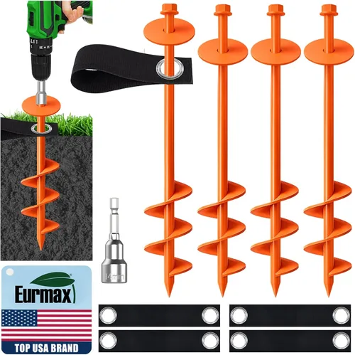 Vista 7 de Anclajes de suelo Eurmax USA Anclajes de trampolines con tornillo para vientos fuertes Estacas de tienda de campaña de alta resistencia Anclajes
